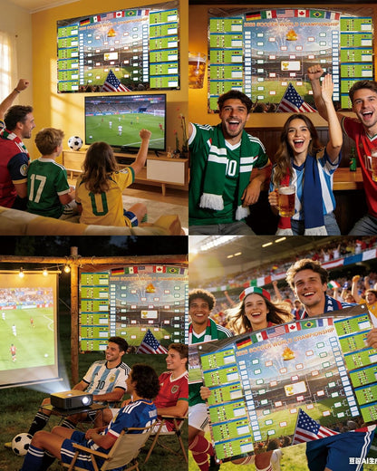 GAMSOD 2026 World Cup Bracket Poster – Giant Wall Art for Living Room and Man Cave, 59x39 Inch Tournament Chart with Flag Stickers