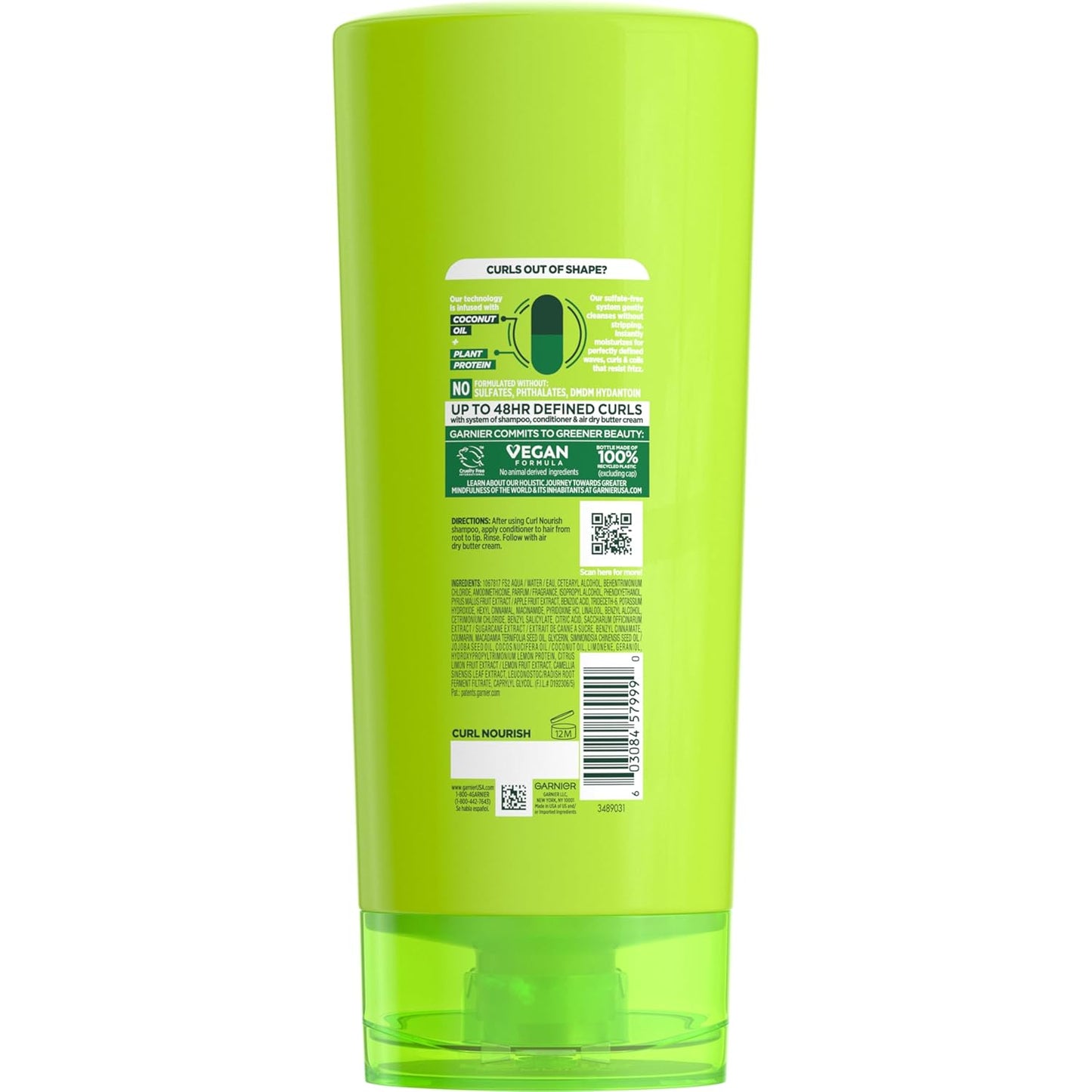 Garnier Fructis Curl Nourish Conditioner for Curly Hair, Clean-Rinse Sulfate-Free Formula for an Intentional Shower Routine, 21 Fl Oz