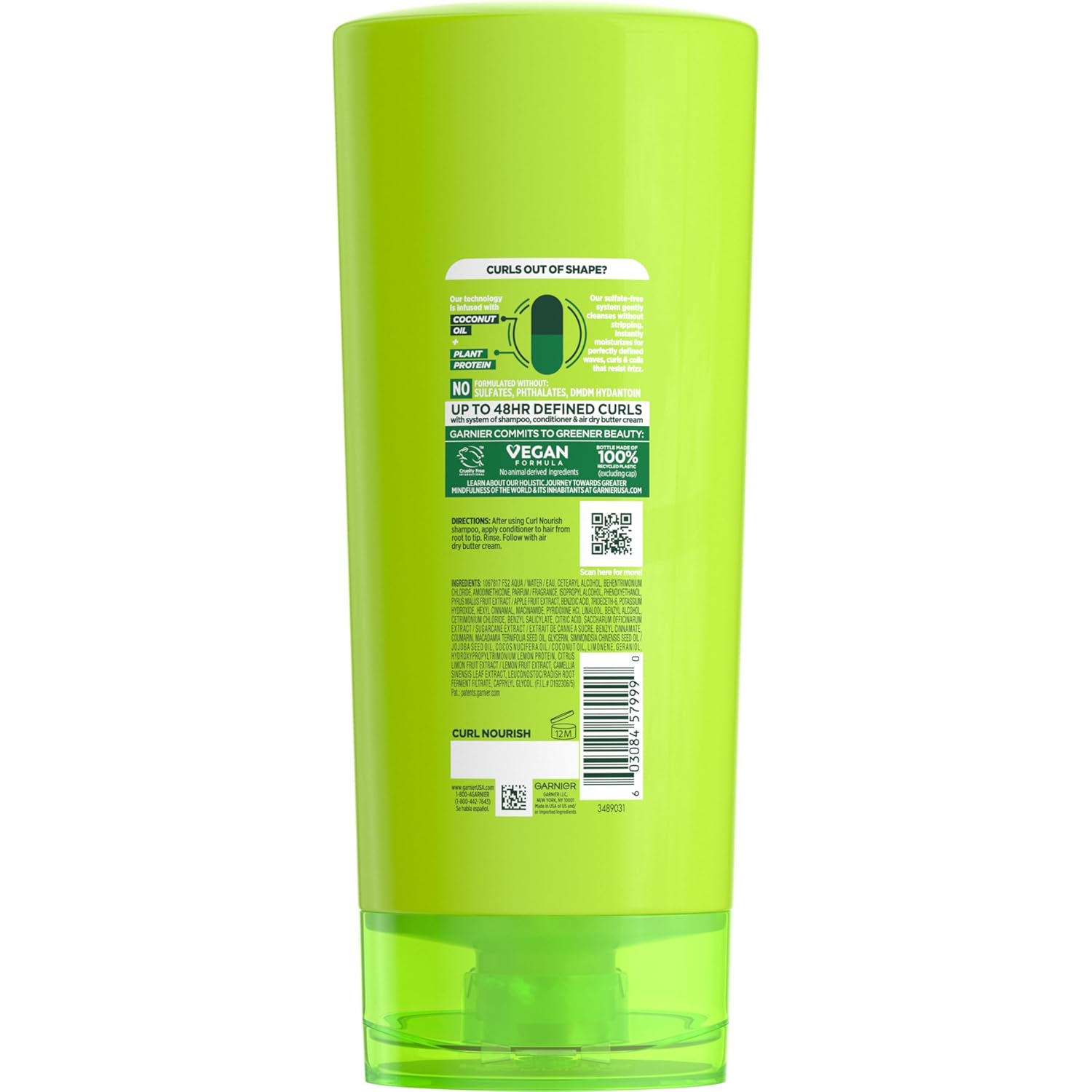 Garnier Fructis Curl Nourish Conditioner for Curly Hair, Clean-Rinse Sulfate-Free Formula for an Intentional Shower Routine, 21 Fl Oz