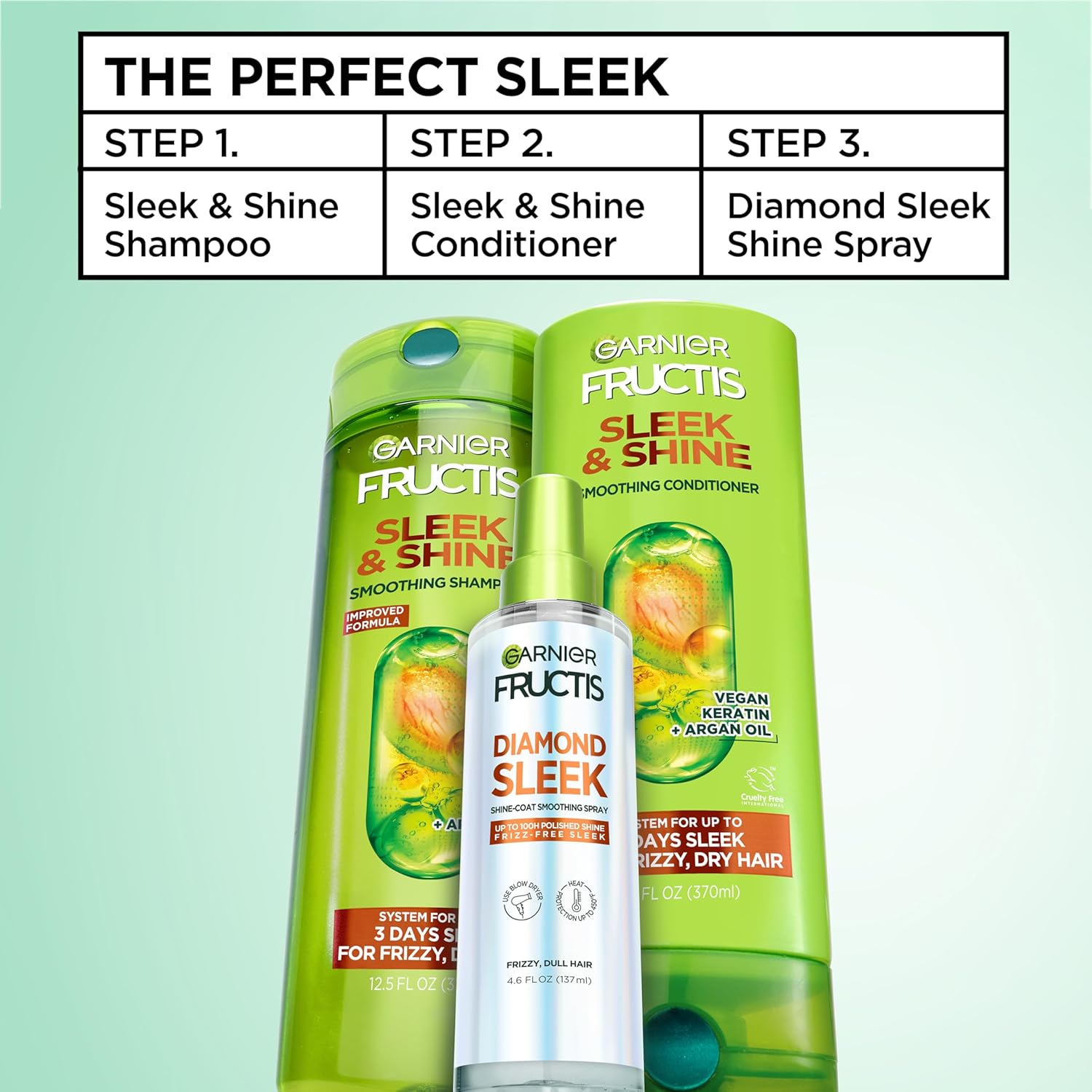 Garnier Fructis Diamond Sleek Hair Shine Spray – Mindful Self-Care Ritual for Frizz-Prone Hair, Vegan Keratin and Argan Oil
