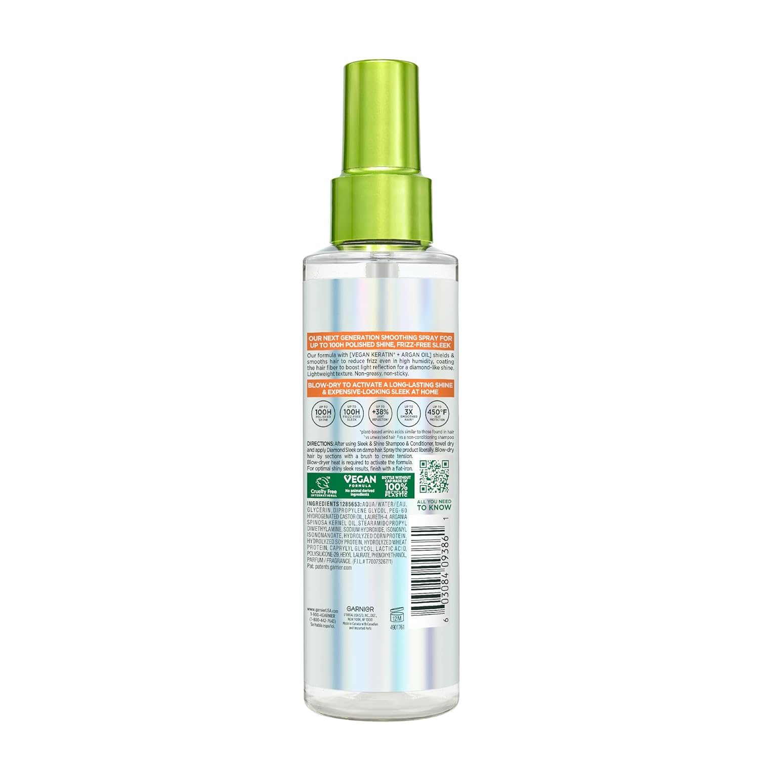 Garnier Fructis Diamond Sleek Hair Shine Spray – Mindful Self-Care Ritual for Frizz-Prone Hair, Vegan Keratin and Argan Oil