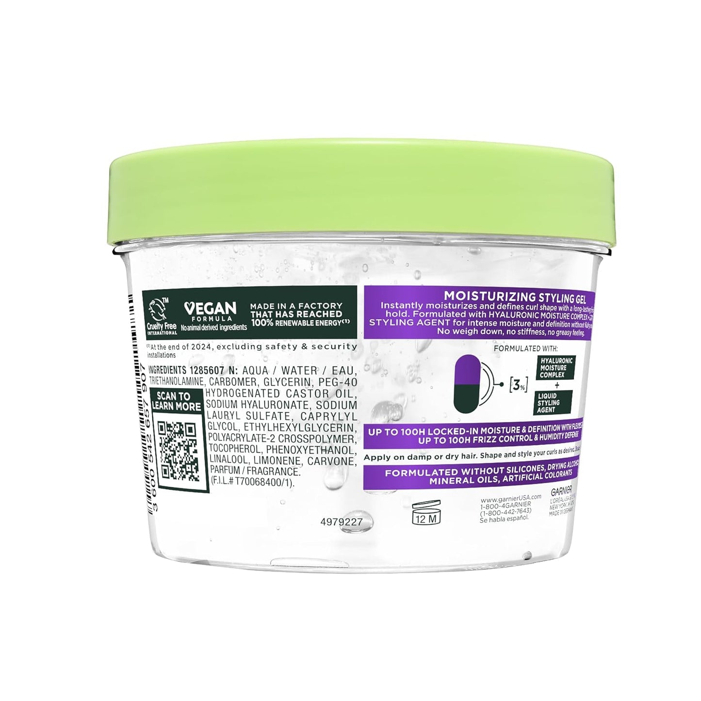 Garnier Fructis Flexi Hold Curls Gel – Clean Ingredient Curl Gel for Uncluttered Vanity, 100% Recycled Bottle 12.5 Fl Oz