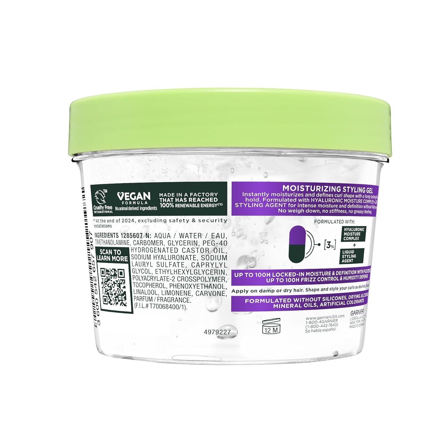 Garnier Fructis Flexi Hold Curls Gel – Clean Ingredient Curl Gel for Uncluttered Vanity, 100% Recycled Bottle 12.5 Fl Oz