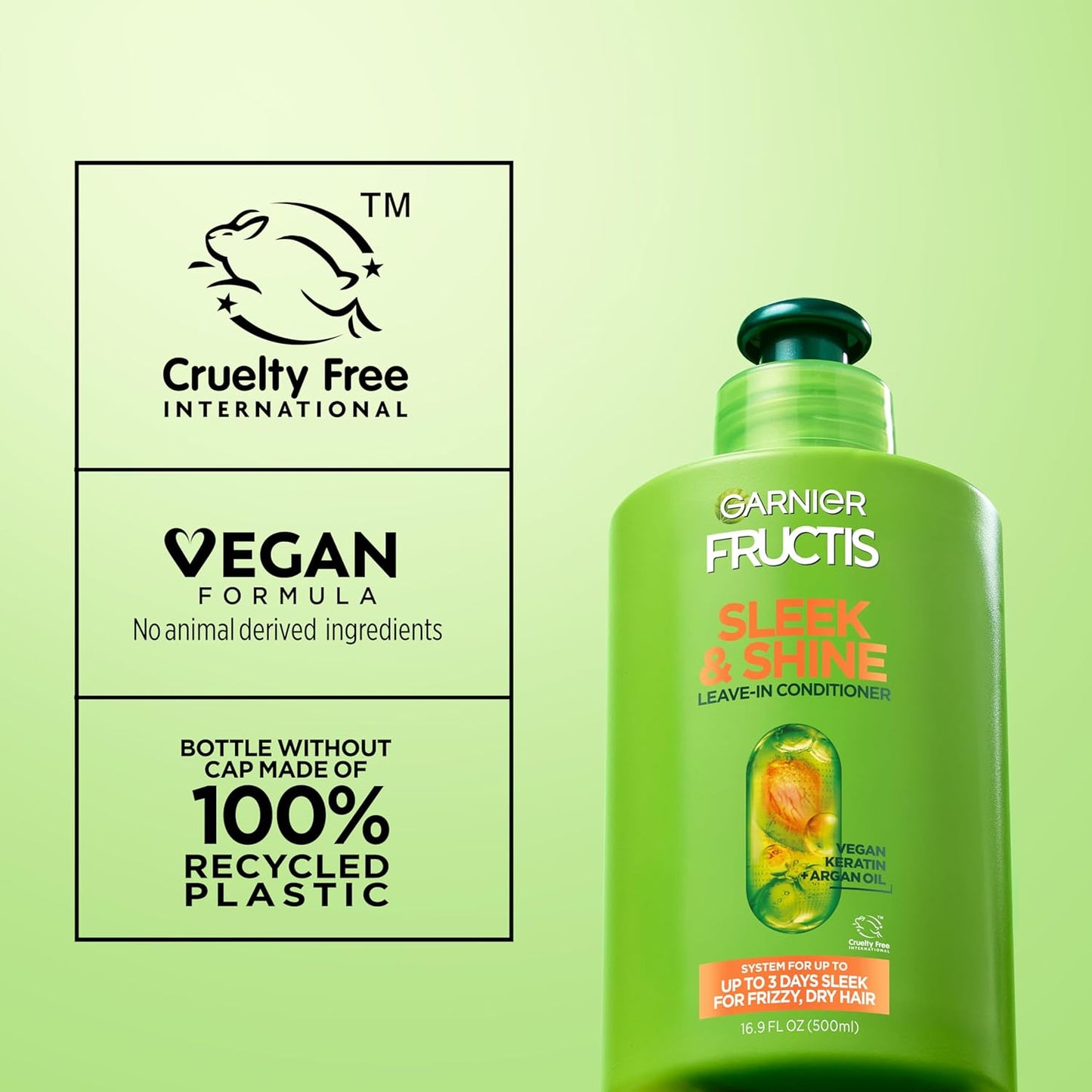 Garnier Fructis Sleek and Shine Intense Smooth Leave-In Conditioner – Clean Beauty Staple for Clutter-Free Vanity, Plant Keratin + Argan Oil