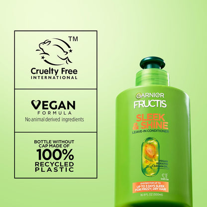 Garnier Fructis Sleek and Shine Intense Smooth Leave-In Conditioner – Clean Beauty Staple for Clutter-Free Vanity, Plant Keratin + Argan Oil