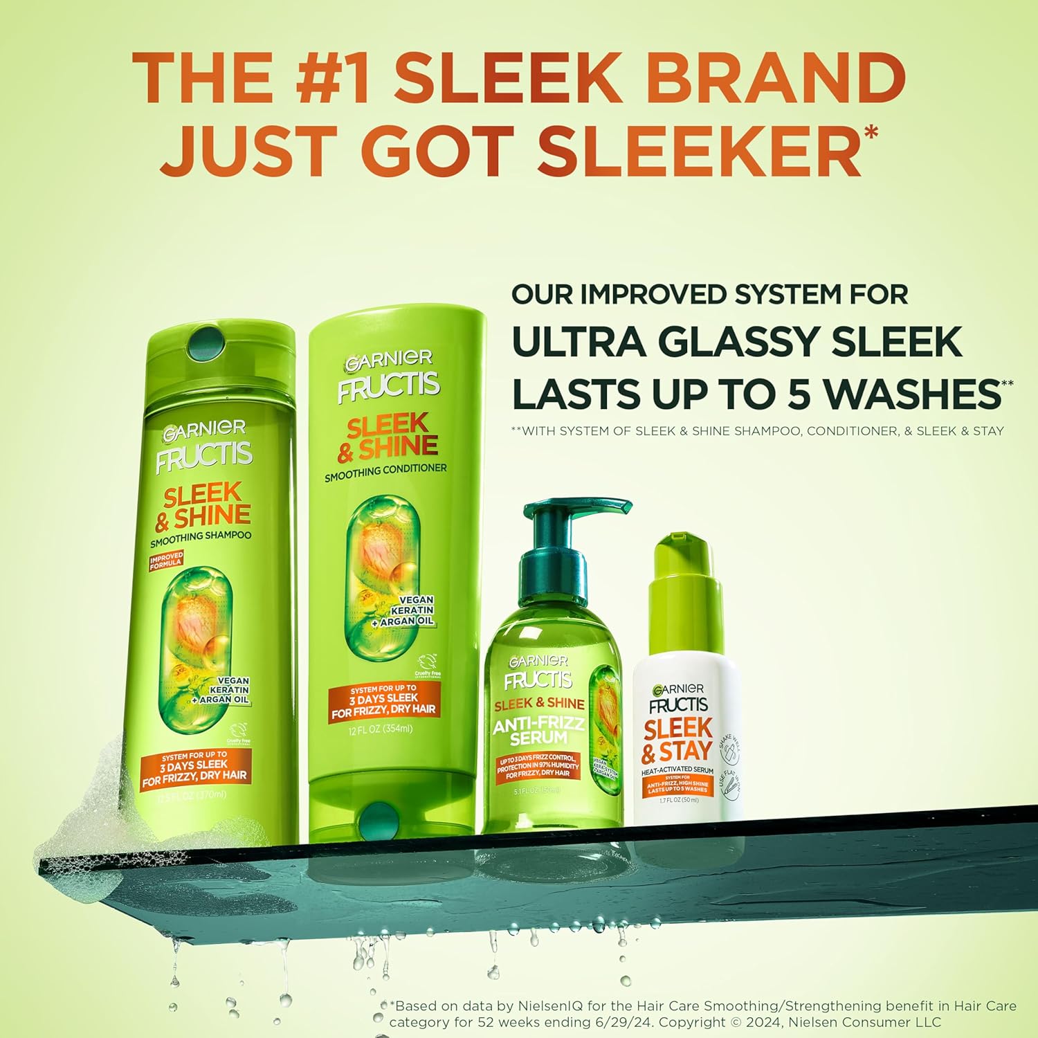 Garnier Fructis Sleek and Shine Sleek and Stay Hair Serum – Clean Free-From Formula for Health-Conscious Stylers, Heat Protectant