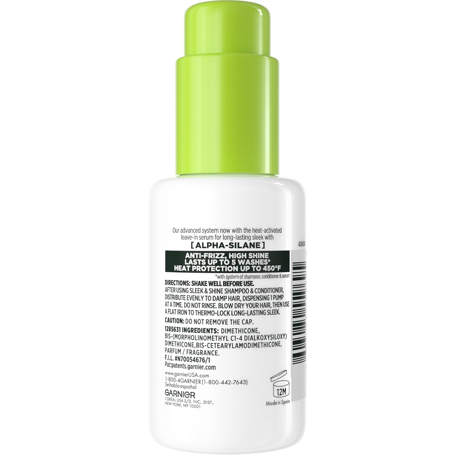 Garnier Fructis Sleek and Shine Sleek and Stay Hair Serum – Clean Free-From Formula for Health-Conscious Stylers, Heat Protectant