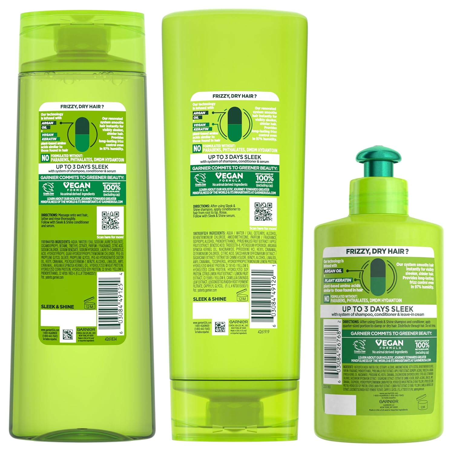 Garnier Fructis Sleek & Shine 3-Piece Hair Gift Set – Thoughtful Birthday Present for Women with Frizzy Hair, Argan Oil Smoothing Kit