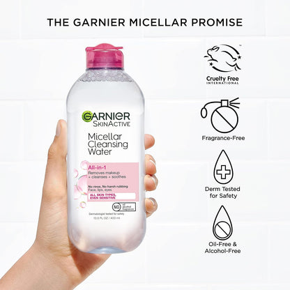 Garnier Micellar Cleansing Water – Gentle No-Rinse Ritual for Sensitive Skin, 13.5 + 3.4 fl oz