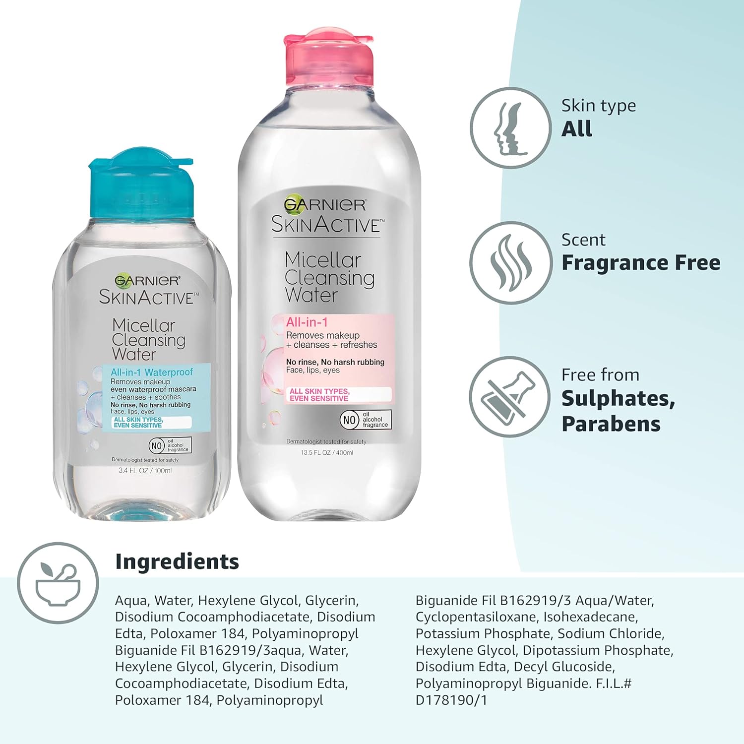 Garnier Micellar Cleansing Water – Gentle No-Rinse Ritual for Sensitive Skin, 13.5 + 3.4 fl oz