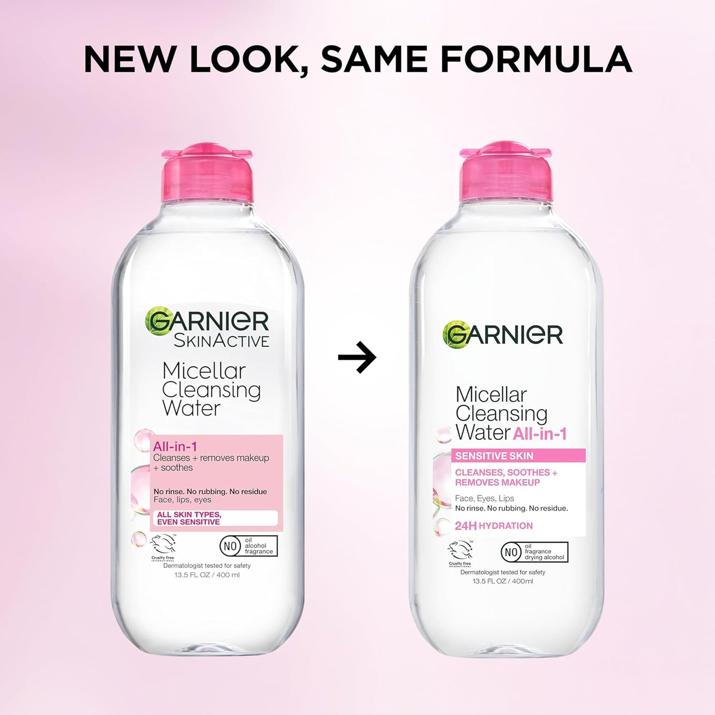 Garnier Micellar Water Hydrating Cleanser – All-in-One Face, Lip and Eye Makeup Remover for a Clutter-Free Vanity, 13.5 Fl Oz 2-Pack