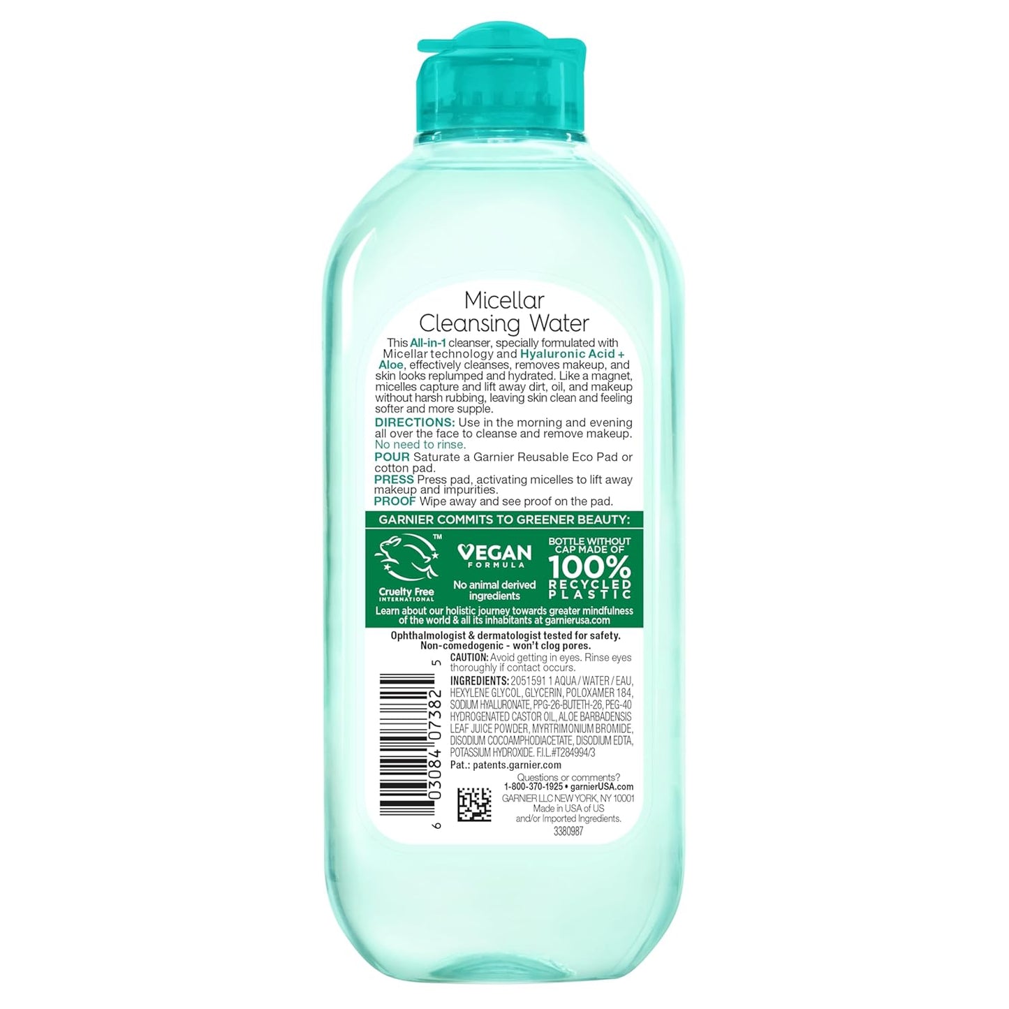 Garnier Micellar Water with Hyaluronic Acid – Clutter-Free Vanity Cleanser for Intentional Bathrooms, No-Rinse Single-Step Formula