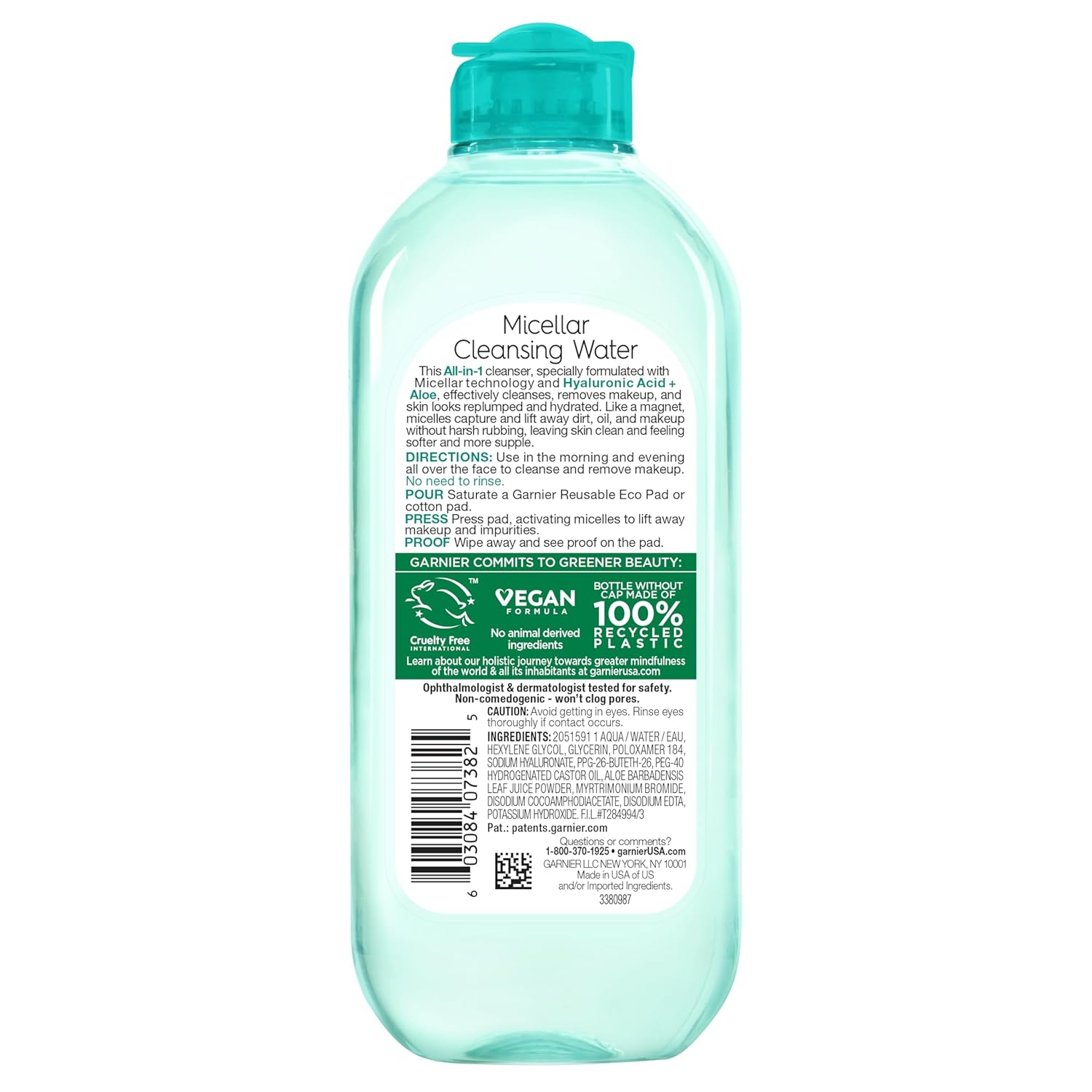 Garnier Micellar Water with Hyaluronic Acid – Clutter-Free Vanity Cleanser for Intentional Bathrooms, No-Rinse Single-Step Formula