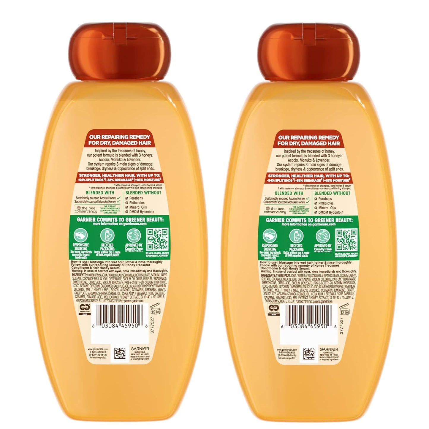 Garnier Whole Blends Honey Treasures Repairing Shampoo – Premium Honey-Infused Hair Repair, Elegant 2-Pack for the Refined Home