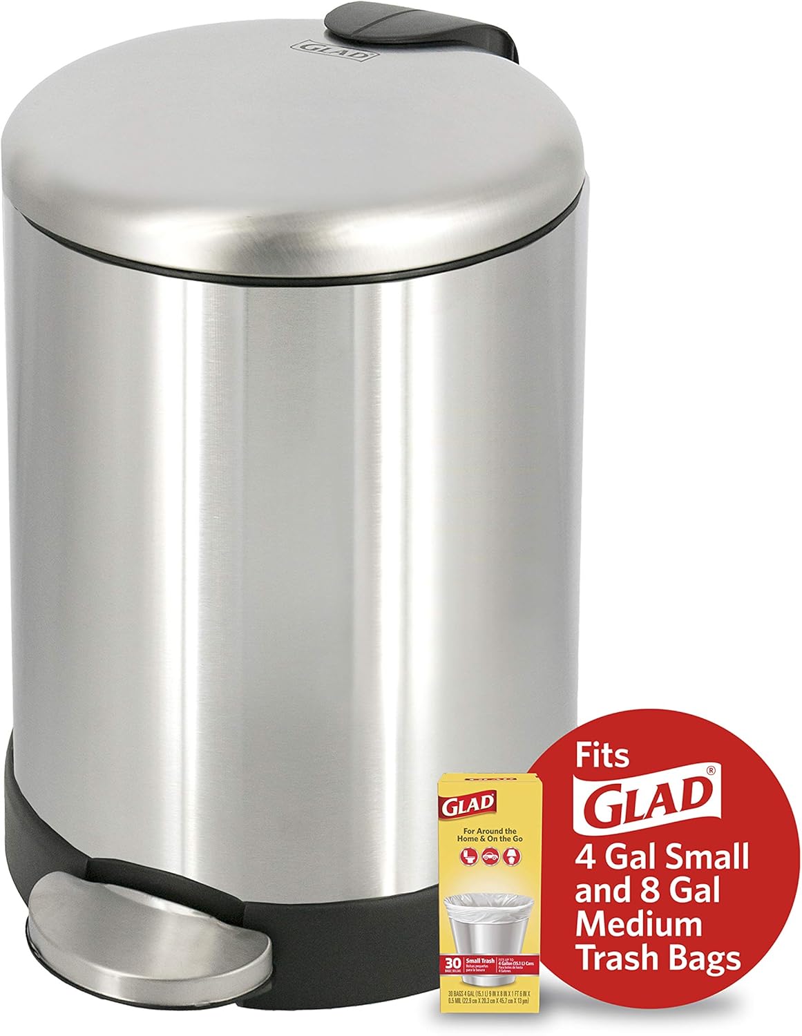 Glad 1.2 Gallon Stainless Steel Trash Can – Thoughtful Housewarming Gift for New Homeowners and Apartment Movers