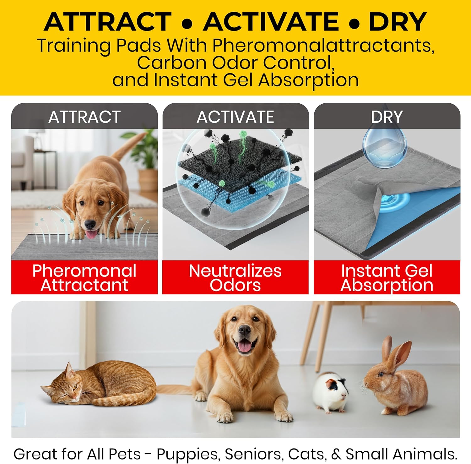 Glad for Pets Black Charcoal Puppy Pads - Hygienic Anti-Microbial Liner for Whelping and Recovery Pens, 30 Count