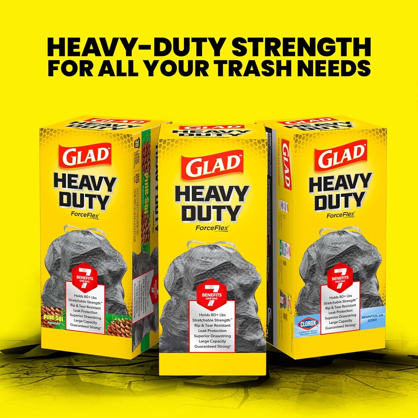Glad ForceFlex Heavy Duty Trash Bags for Mindful Kitchen and Self-Care Routines, 30 Gal Pine-Sol Calming Scent, 50 Ct