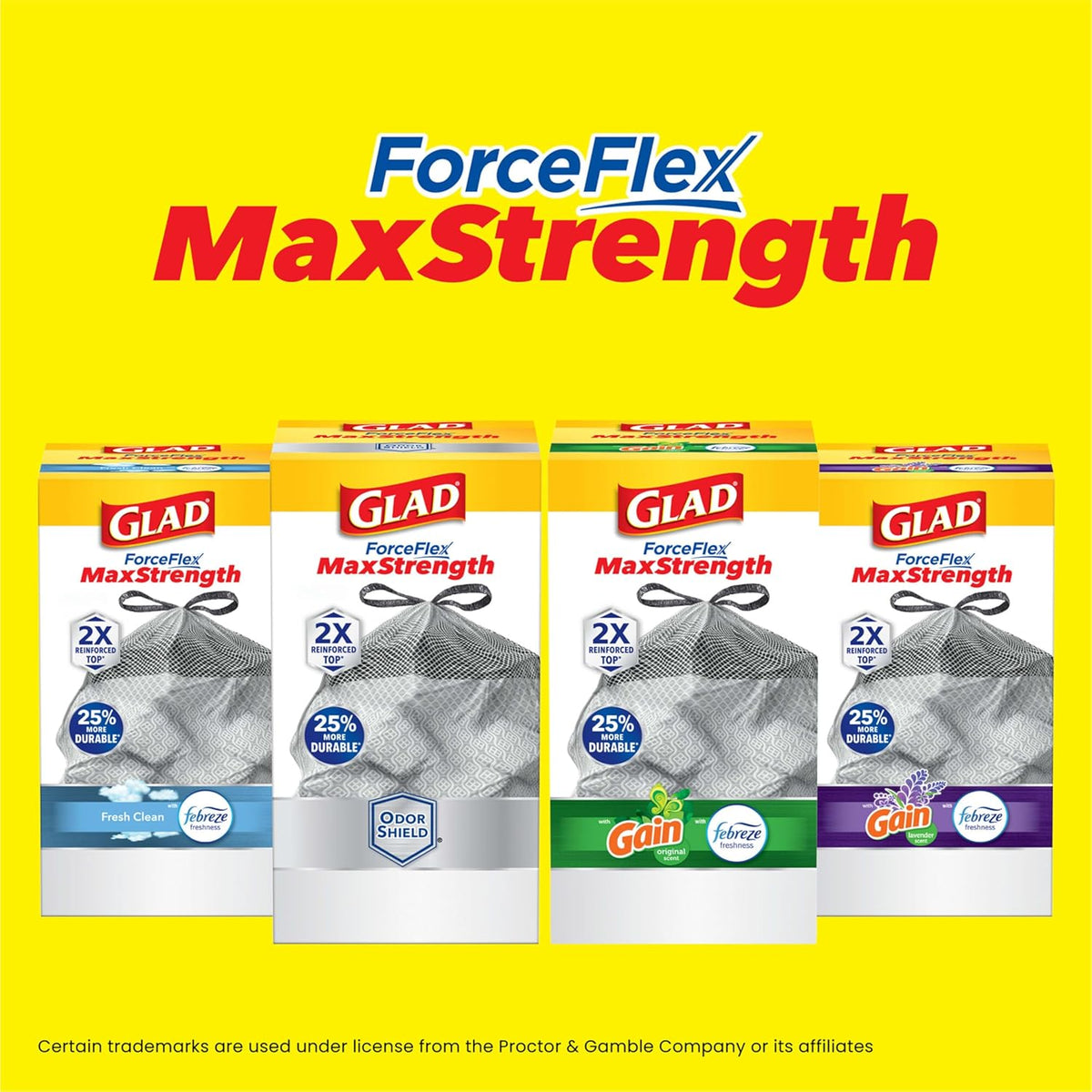 Glad ForceFlex MaxStrength XL 20 Gal Kitchen Bags, OdorShield Fresh Clean to Lock In Diaper and Snack Disposal Smells, 80 Ct