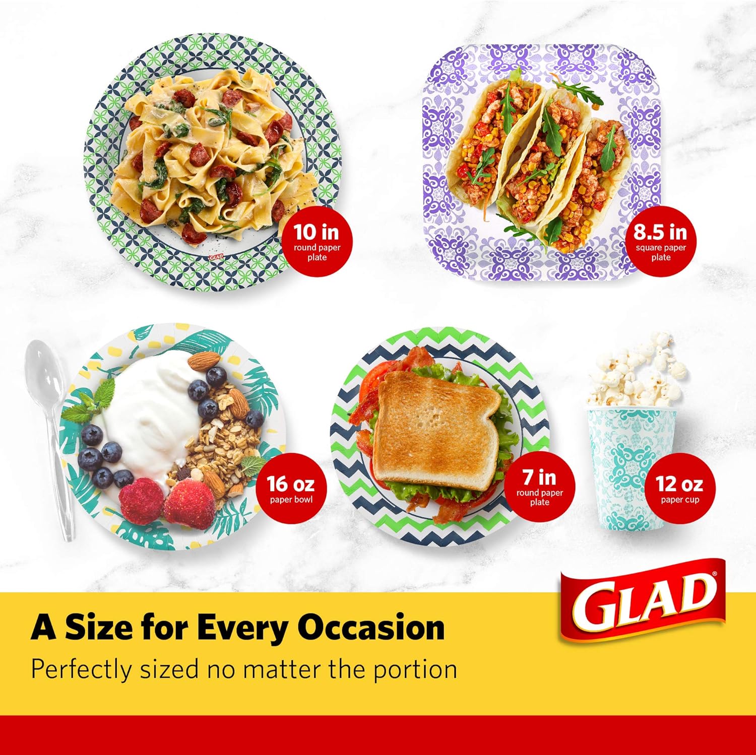 Glad Heavy Duty Paper Plates – Zero Dishwashing Paper Plates for Office Break Rooms and Conference Lunches, 100 Count