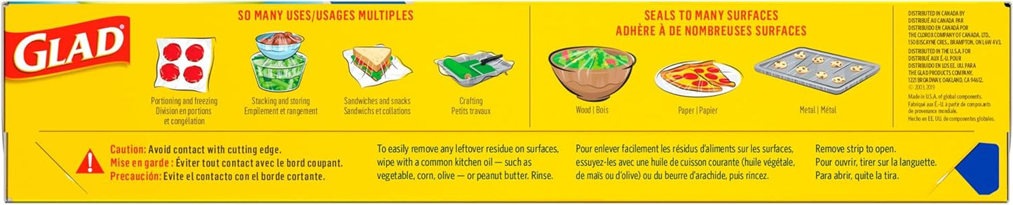 Glad Press'N Seal Food Wrap – Kid Lunch Sealing Film for School Snack Packs, Airtight Bowl Cover for Refrigerator Leftovers