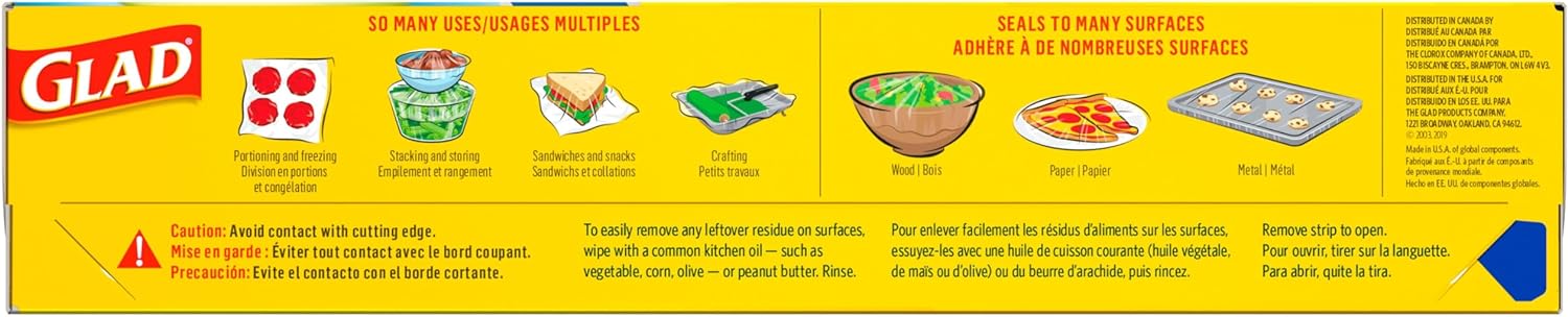 Glad Press'N Seal Food Wrap – Kid Lunch Sealing Film for School Snack Packs, Airtight Bowl Cover for Refrigerator Leftovers