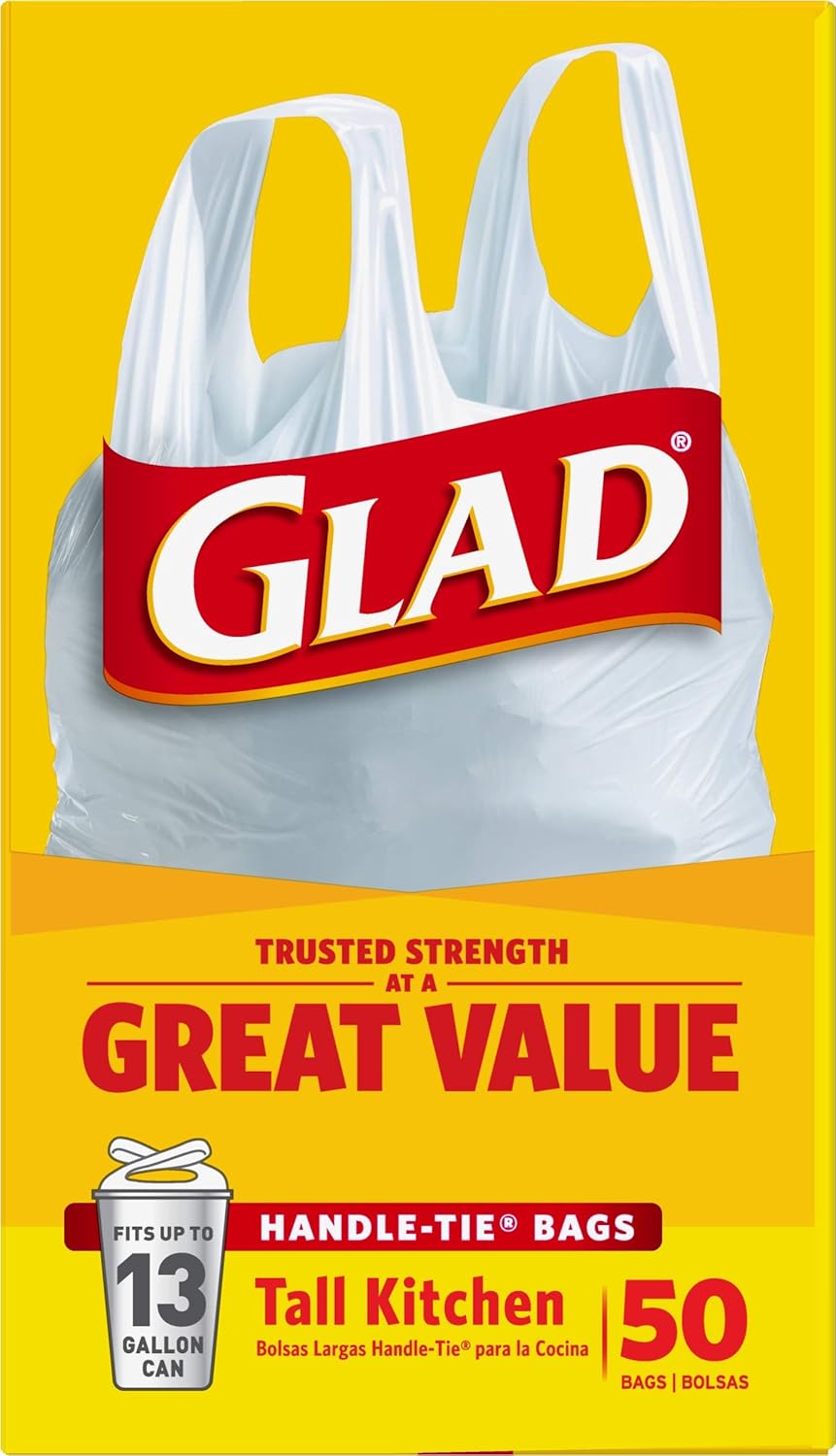 Glad Tall Kitchen Trash Bags 13 Gallon Unscented, Handle-Tie for Safe Family Kitchen Use