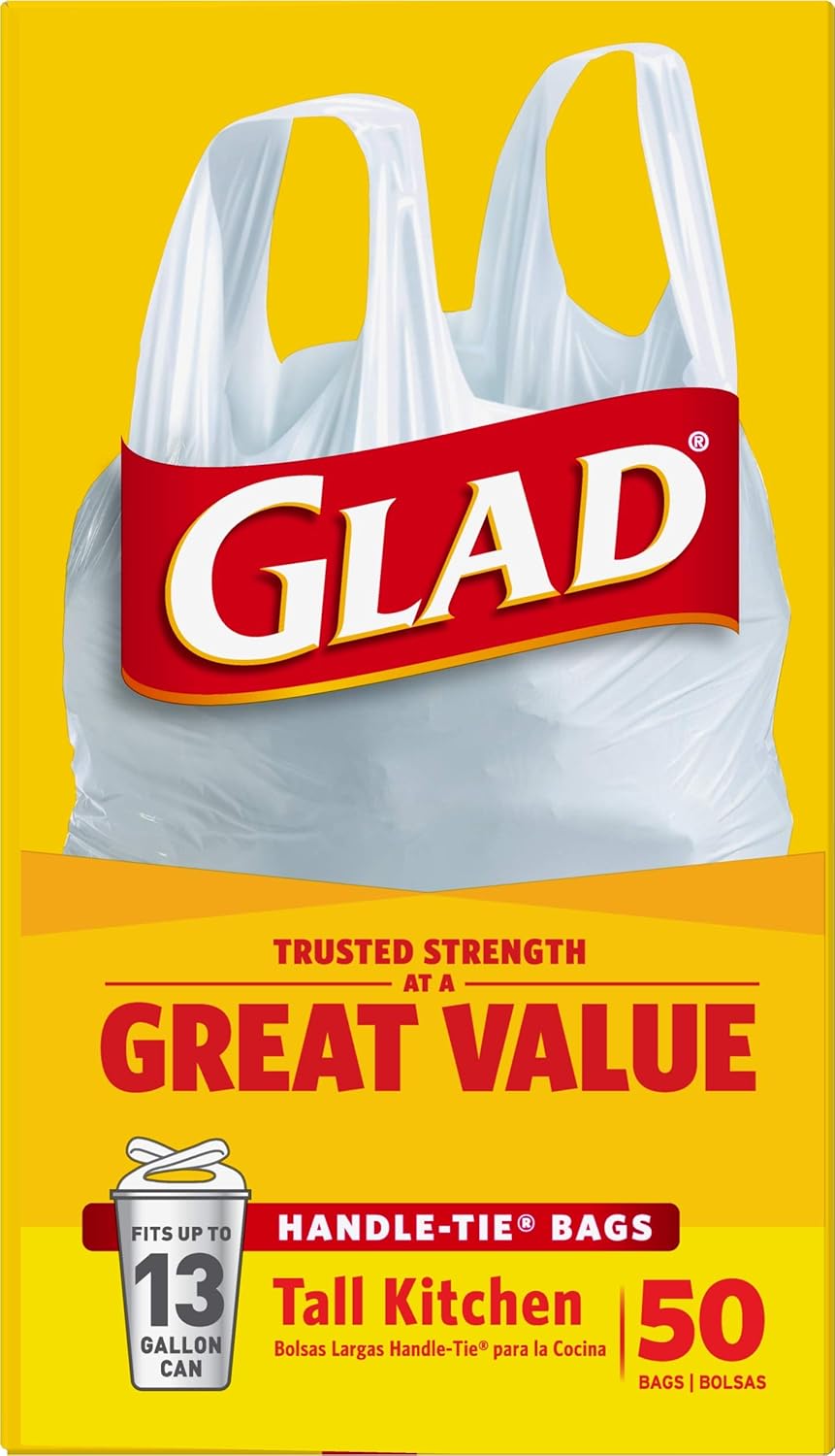 Glad Tall Kitchen Trash Bags 13 Gallon Unscented, Handle-Tie for Safe Family Kitchen Use