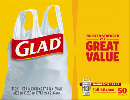 Glad Tall Kitchen Trash Bags 13 Gallon Unscented, Handle-Tie for Safe Family Kitchen Use