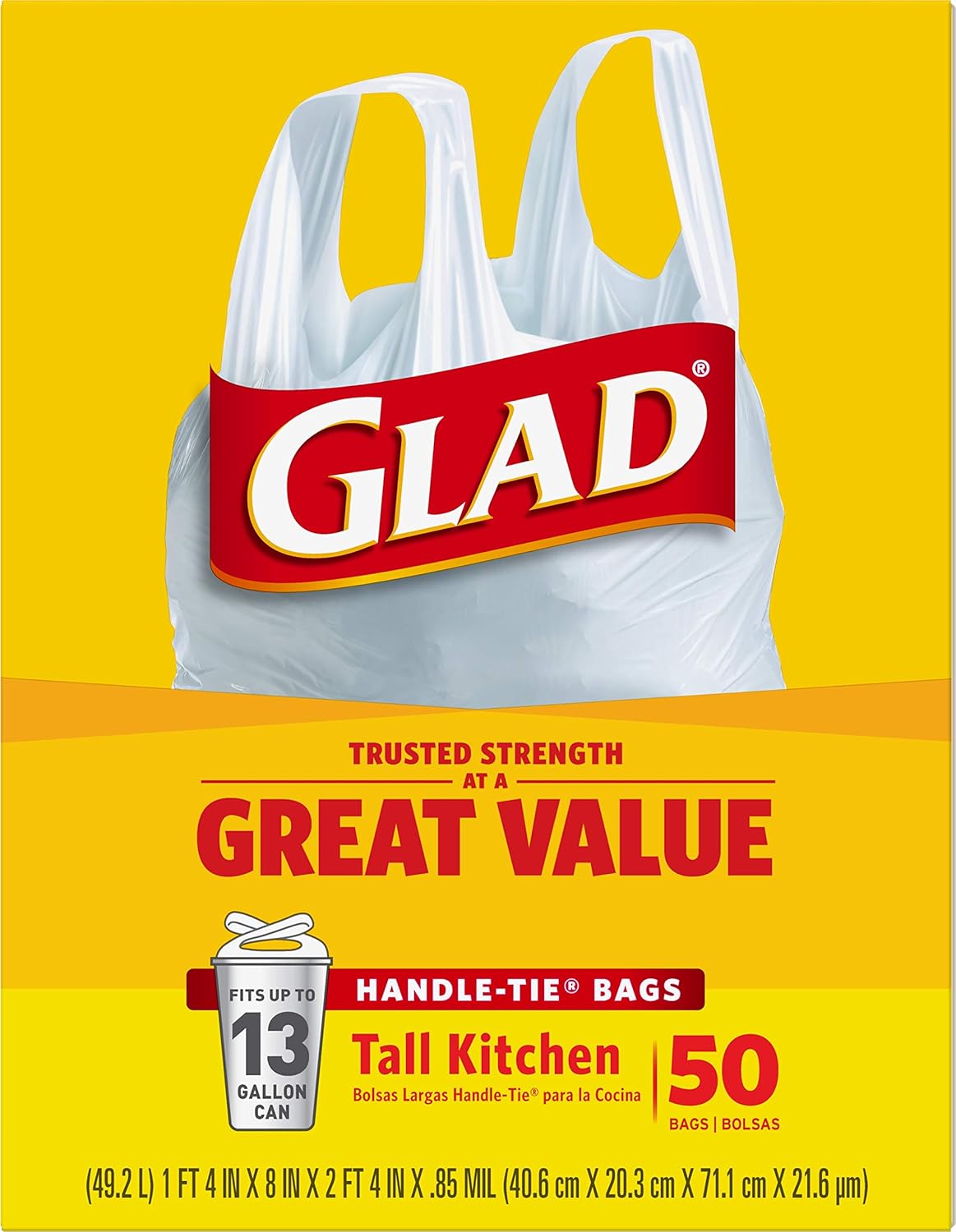 Glad Tall Kitchen Trash Bags 13 Gallon Unscented, Handle-Tie for Safe Family Kitchen Use