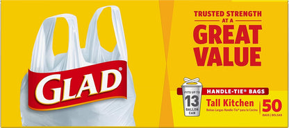 Glad Tall Kitchen Trash Bags 13 Gallon Unscented, Handle-Tie for Safe Family Kitchen Use