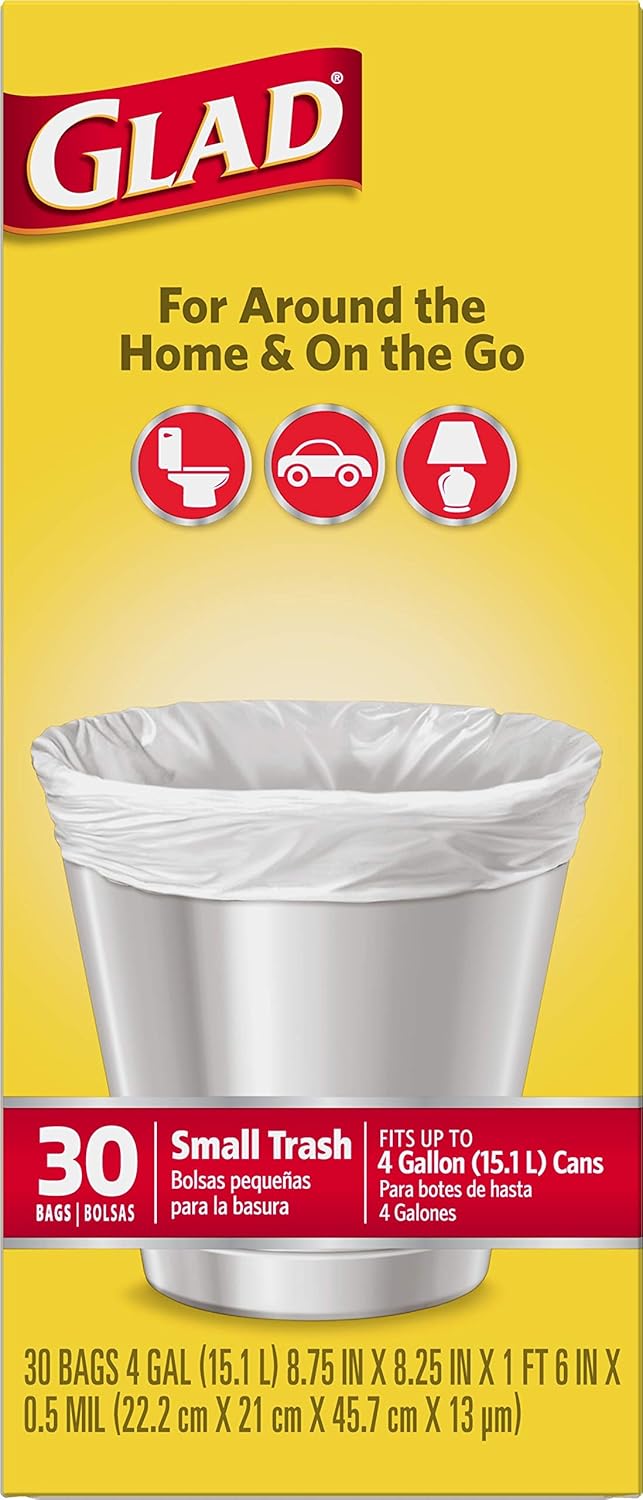 Glad Trash Bags, Small Garbage Bags - 4 Gallon White Trash Bag for Clutter-Free Bathroom, Discreet Daily Liner