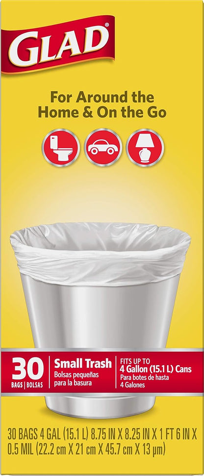 Glad Trash Bags, Small Garbage Bags - 4 Gallon White Trash Bag for Clutter-Free Bathroom, Discreet Daily Liner
