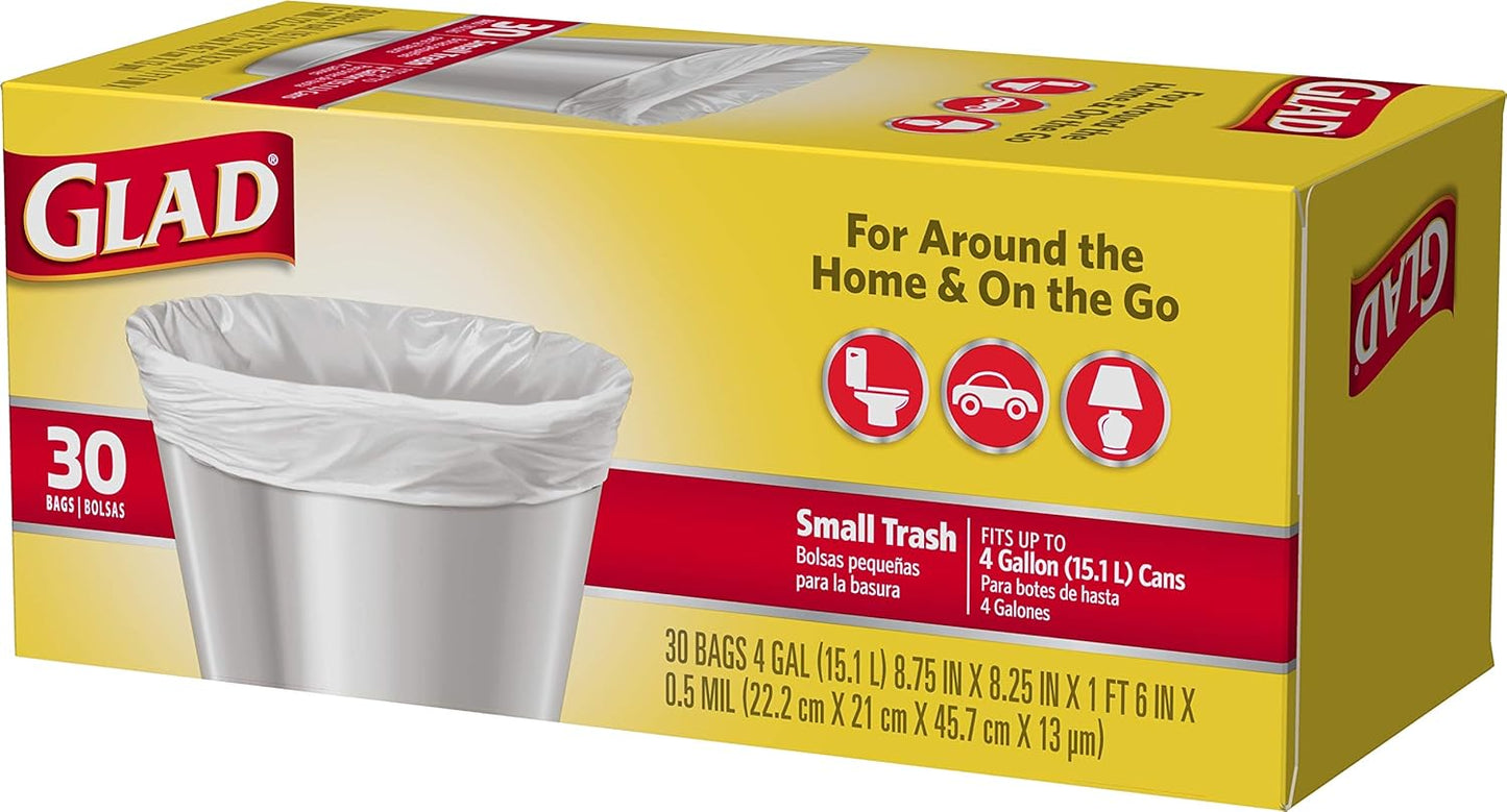 Glad Trash Bags, Small Garbage Bags - 4 Gallon White Trash Bag for Clutter-Free Bathroom, Discreet Daily Liner