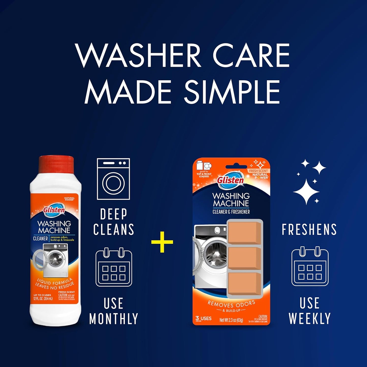 Glisten Washing Machine Cleaner – Bleach-Free Drum Clean Safe Around Kids Pets and Sensitive Skin
