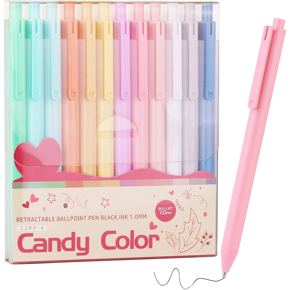 glitter/metallic-finished pen barrel in multiple colors (10+ shades per pack)