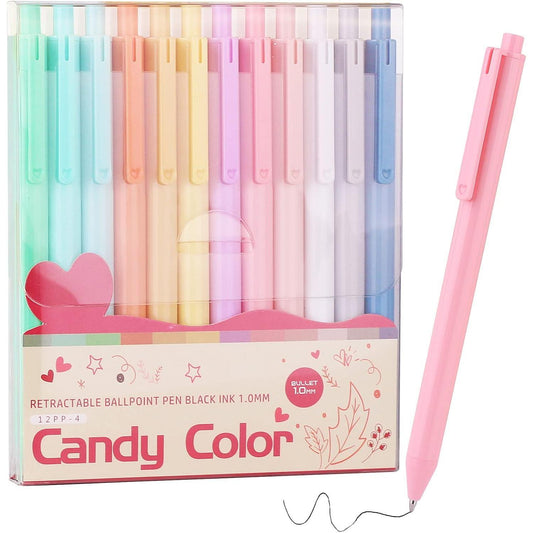 glitter/metallic-finished pen barrel in multiple colors (10+ shades per pack)