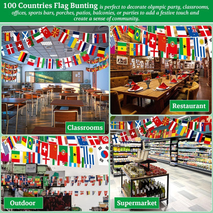 Global Inspiration Flag Banner – 82Ft World Cultures Bunting for Home Office & Focus-Friendly Workspaces