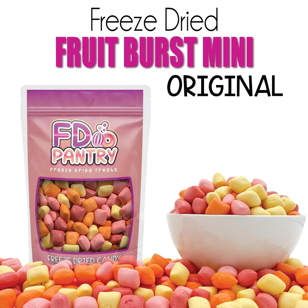 gluten-free, non-sticky ball-shaped candy form in four flavors: cherry, orange, strawberry, lemon