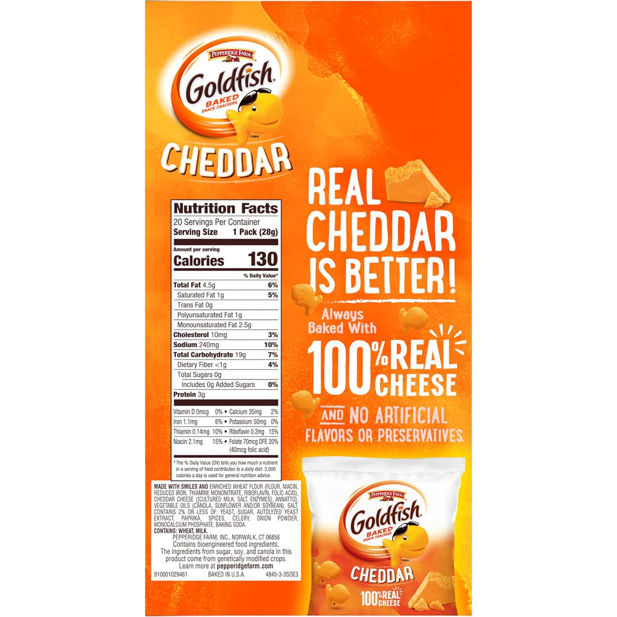 Goldfish Cheddar Cheese Crackers – Soccer Practice Sidelines Snack for Kids, 1 oz Portable Packs