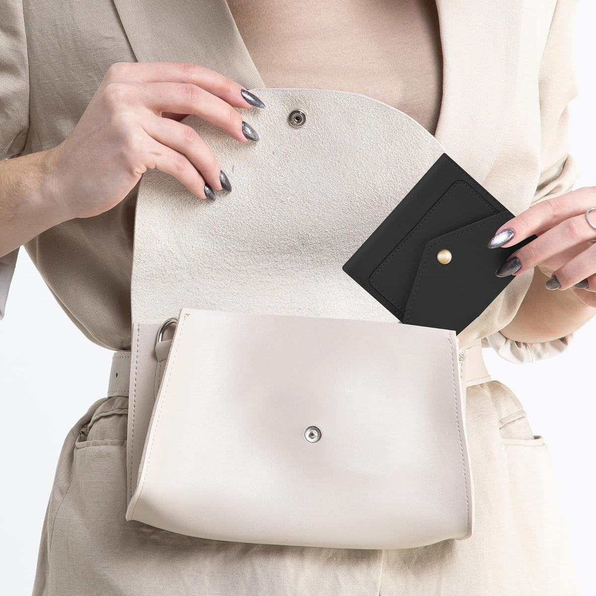 Gostwo RFID Card Holder for Women Elevated – Stylish Trifold with Woven Light Blue and Chocolate Accents