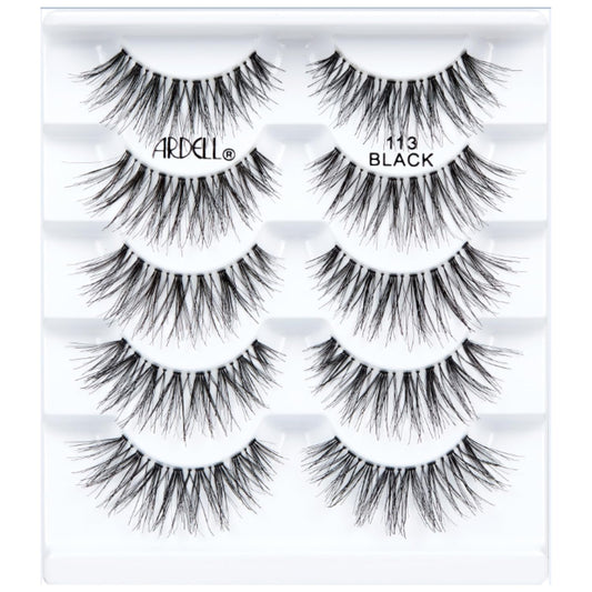 graduated mixed-length wispy lash pattern with longer center strands to open eyes