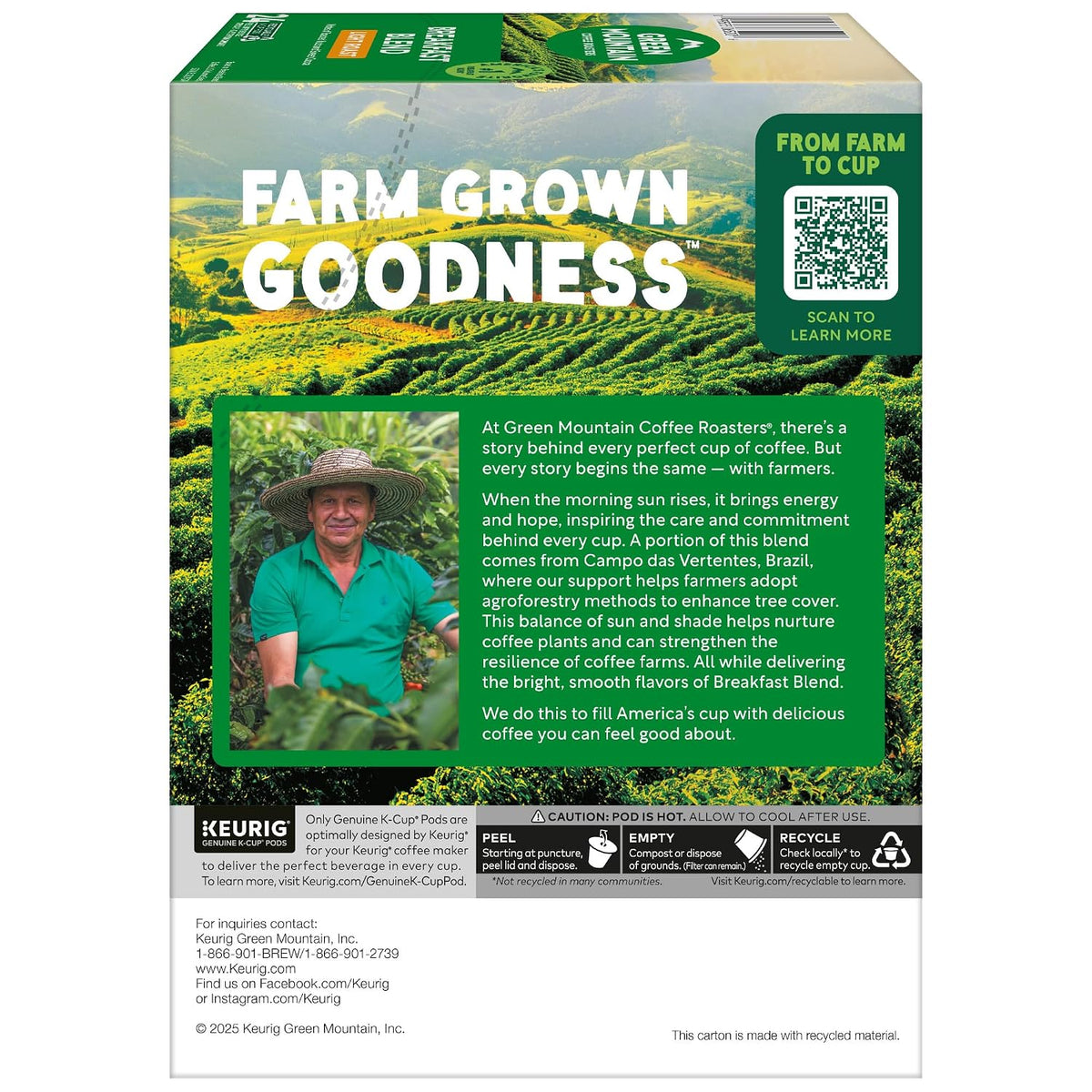 Green Mountain Coffee Roasters Breakfast Blend K-Cup Pods – Responsibly Sourced Coffee for Daily Wellbeing Rituals, 96 Count