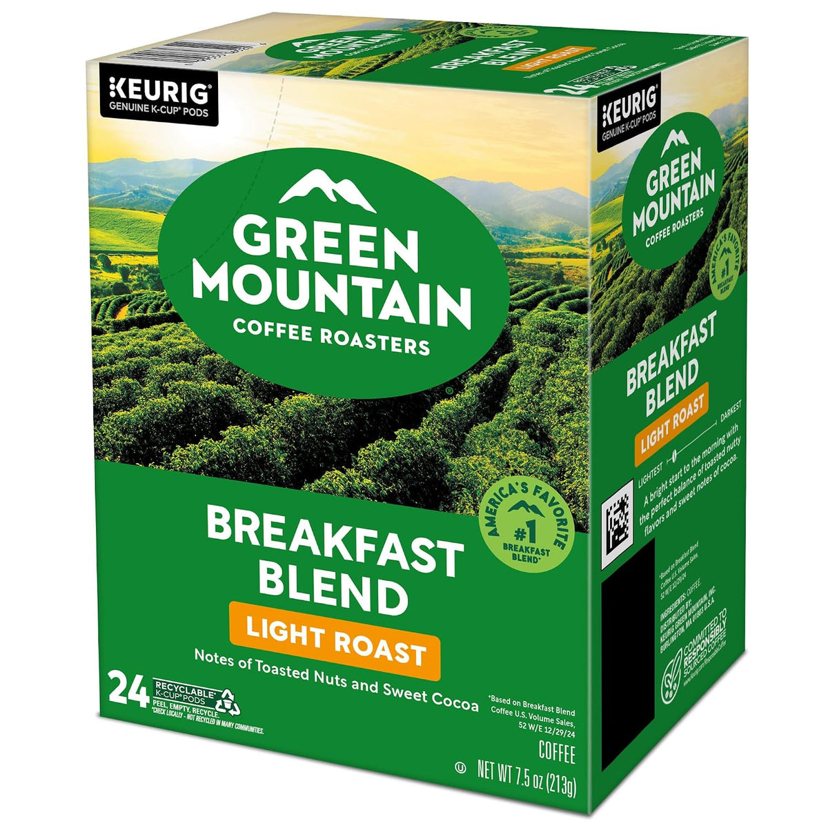 Green Mountain Coffee Roasters Breakfast Blend K-Cup Pods – Responsibly Sourced Coffee for Daily Wellbeing Rituals, 96 Count