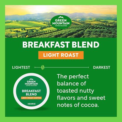 Green Mountain Coffee Roasters Breakfast Blend K-Cup Pods – Responsibly Sourced Coffee for Daily Wellbeing Rituals, 96 Count
