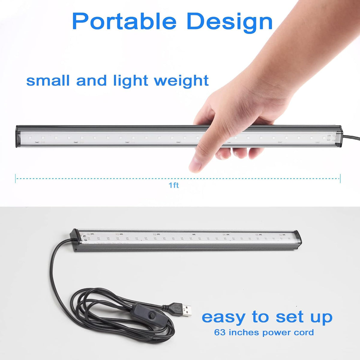 GREENIC Blacklight LED Bar 1ft – Low-Heat USB UV Strip for Kids Room Decor and Glow in the Dark Display Areas