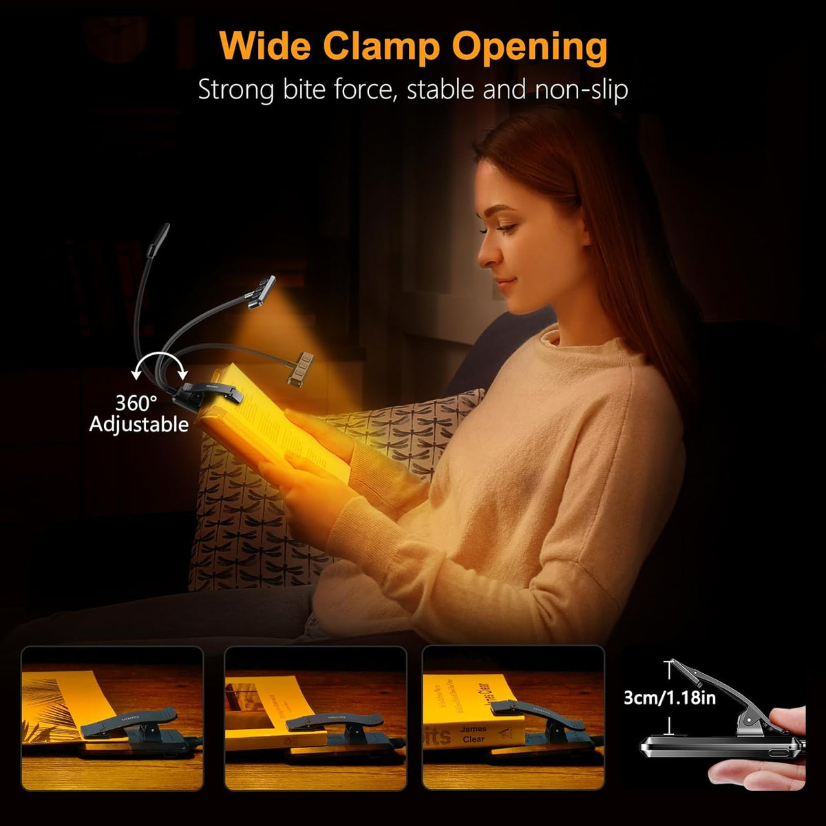 Gritin Flicker Free Rechargeable Reading Light for Bed – Soothing Light Therapy for Late Night Journaling and Mindfulness