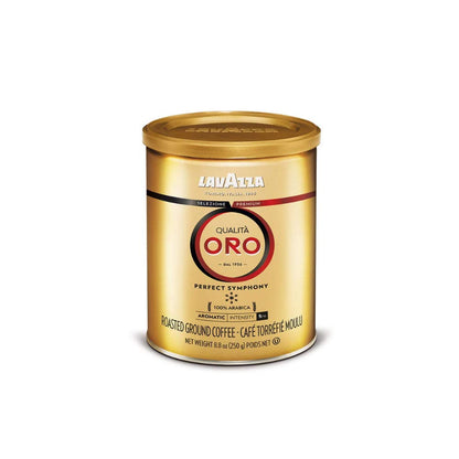 ground coffee packaged in protective 8.8 oz resealable tin