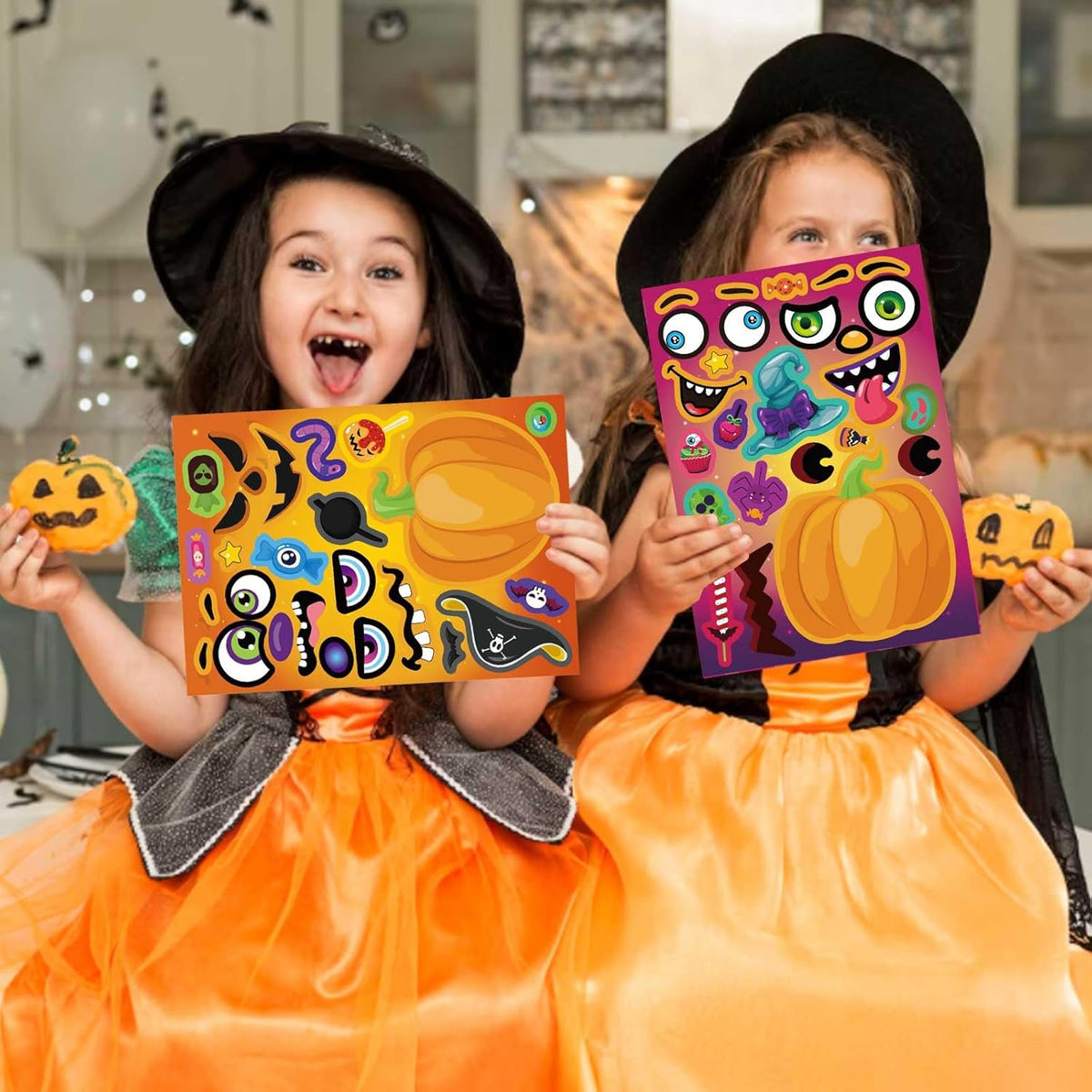 Halloween Party Favor Stickers for Kids – Make-a-Face Pumpkin Pack as Stocking Stuffer and Class Gift