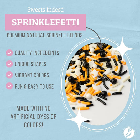 halloween-themed orange, black, and white sprinkle mix