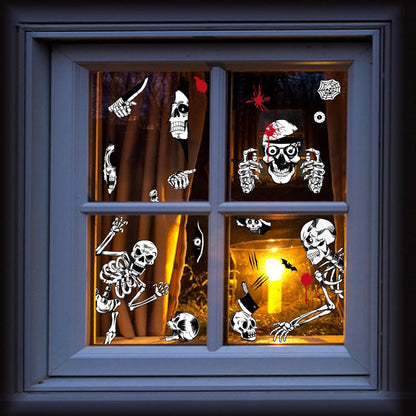 Halloween Window Clings - Non-Adhesive Bat and Skull Stickers for Child's Bedroom and Daycare Glass Decor, Reusable